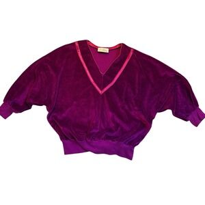 Vintage It's Pure Gould Velvet velour V Neck Dolman Sleeve Purple Plum Pullover